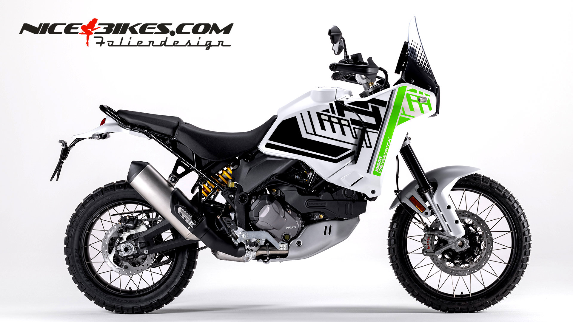Motorrad Foliendesigns und Dekore - Foliendesign Ducati Desert X 2023 Limegreen - D.DX .23.064 Limegreen Foliendesign Ducati Desert X 2023 Limegreen