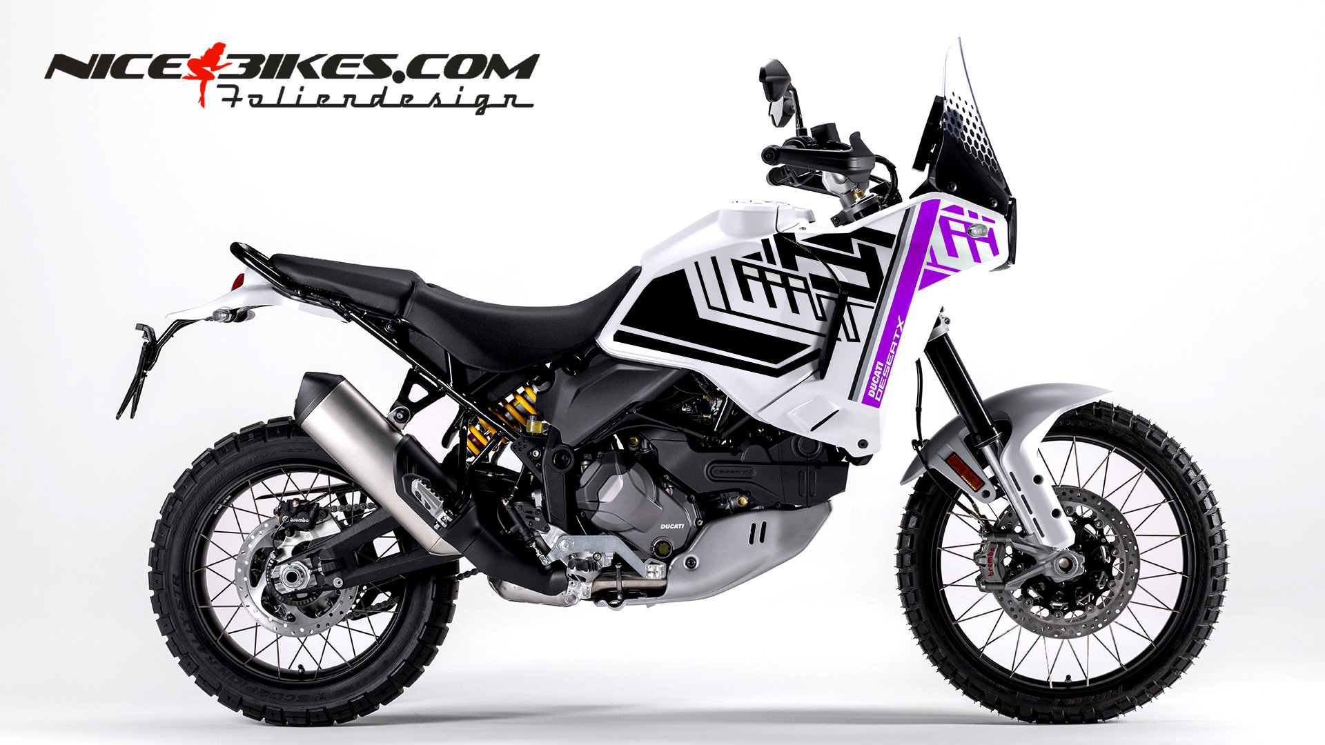 Motorrad Foliendesigns und Dekore - Foliendesign Ducati Desert X 2023 Manga Violett - D.DX .23.080 Manga Violett Foliendesign Ducati Desert X 2023 Manga Violett