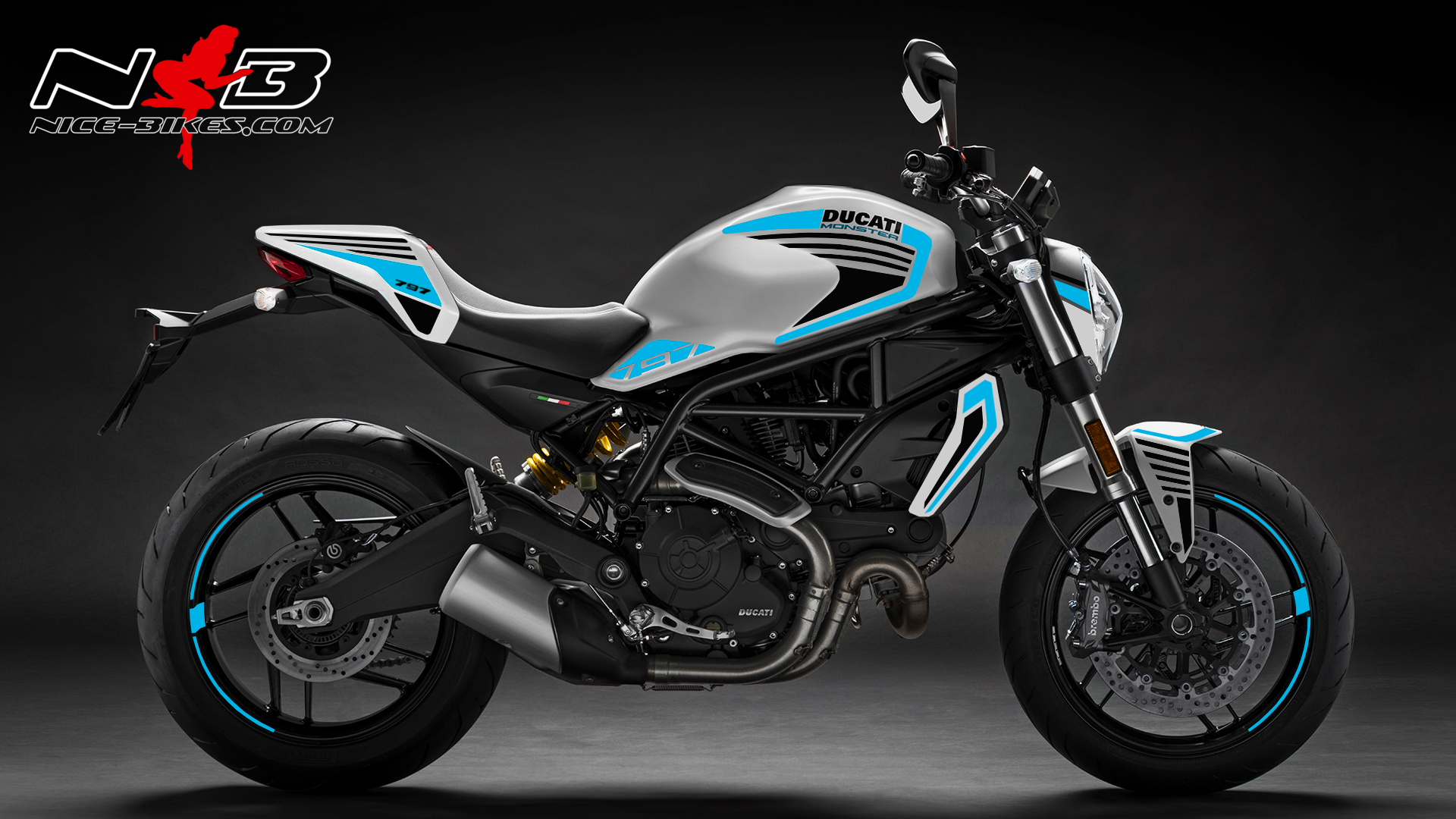 Motorrad Foliendesigns und Dekore - Foliendesign DUCATI Monster 797 Bj. 2020 Light Blue - D.M.797.20.053 Light Blue Foliendesign DUCATI Monster 797 Bj. 2020 Light Blue