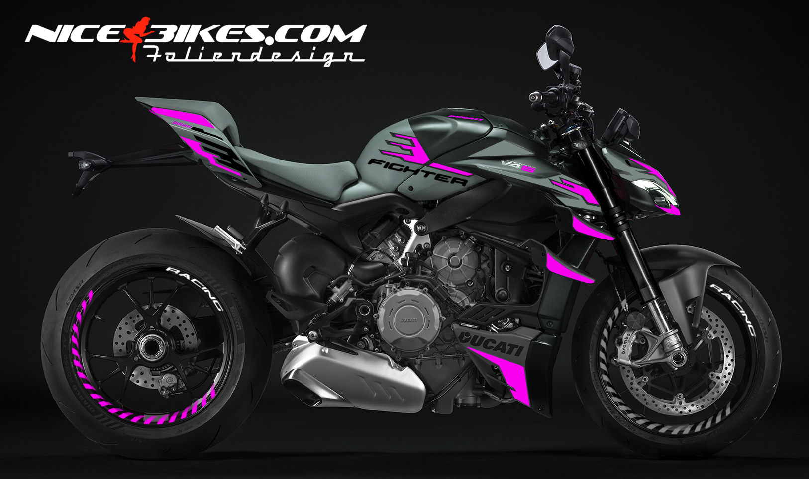 Motorrad Foliendesigns und Dekore - Foliendesign Ducati Streetfighter V4 Pretty Pink 2023-24 - D.STR .23.077 Pretty Pink Foliendesign Ducati Streetfighter V4 Pretty Pink 2023-24