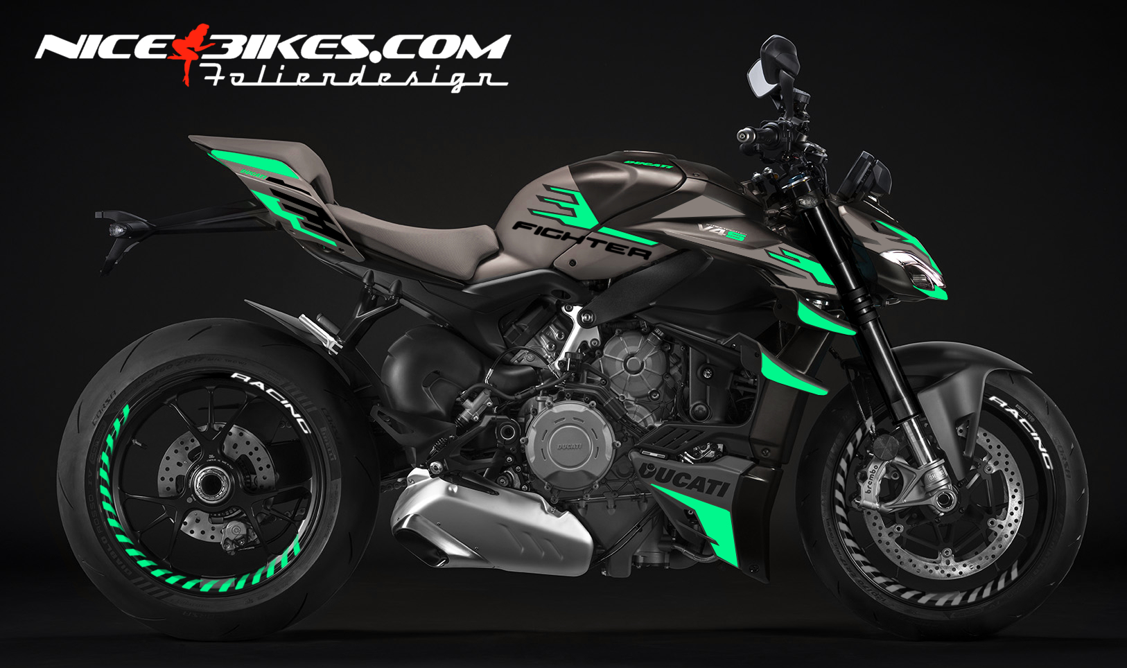 Motorrad Foliendesigns und Dekore - Foliendesign Ducati Streetfighter V4 Miami Blue 2023-24 - D.STR .23.501 Miami Blue Foliendesign Ducati Streetfighter V4 Miami Blue 2023-24