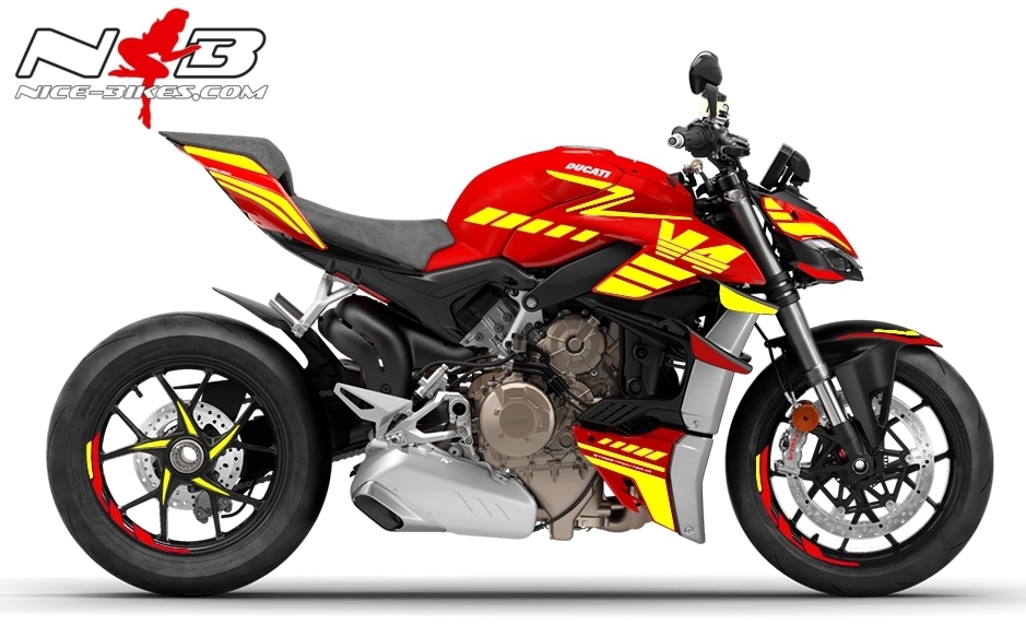 Motorrad Foliendesigns und Dekore - Foliendesign DUCATI Streetfighter V4S Speed Neongelb - D.STR .SP .600 SPEED neongelb Foliendesign DUCATI Streetfighter V4S Speed Neongelb