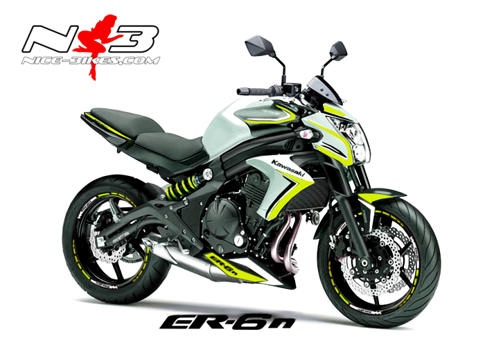Motorrad Foliendesigns und Dekore - ER-6N Dekor Gelb auf weißer Maschine - ER 6N 2105 weiss gelb ER-6N Dekor Gelb auf weißer Maschine
