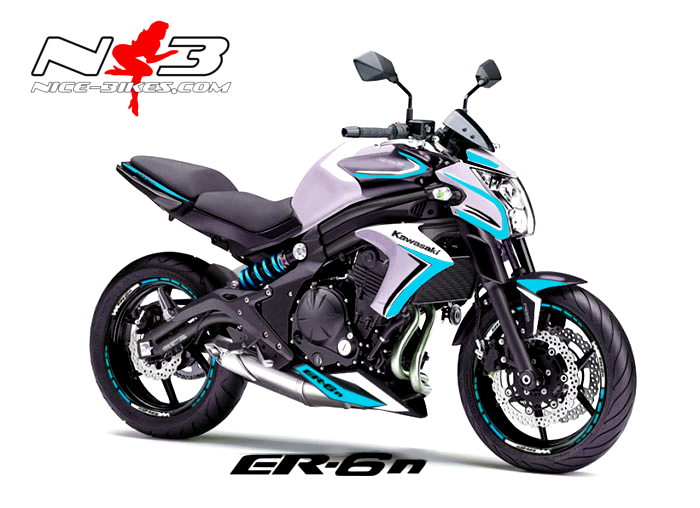Motorrad Foliendesigns und Dekore - ER-6N Dekor hellblau auf weißer Maschine - ER 6N 2105 weiss hellblau ER-6N Dekor hellblau auf weißer Maschine