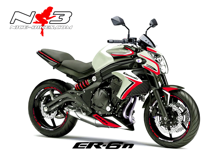 Motorrad Foliendesigns und Dekore - ER-6N Dekor Rot auf weißer Maschine - ER 6N 2105 weiss rot ER-6N Dekor Rot auf weißer Maschine