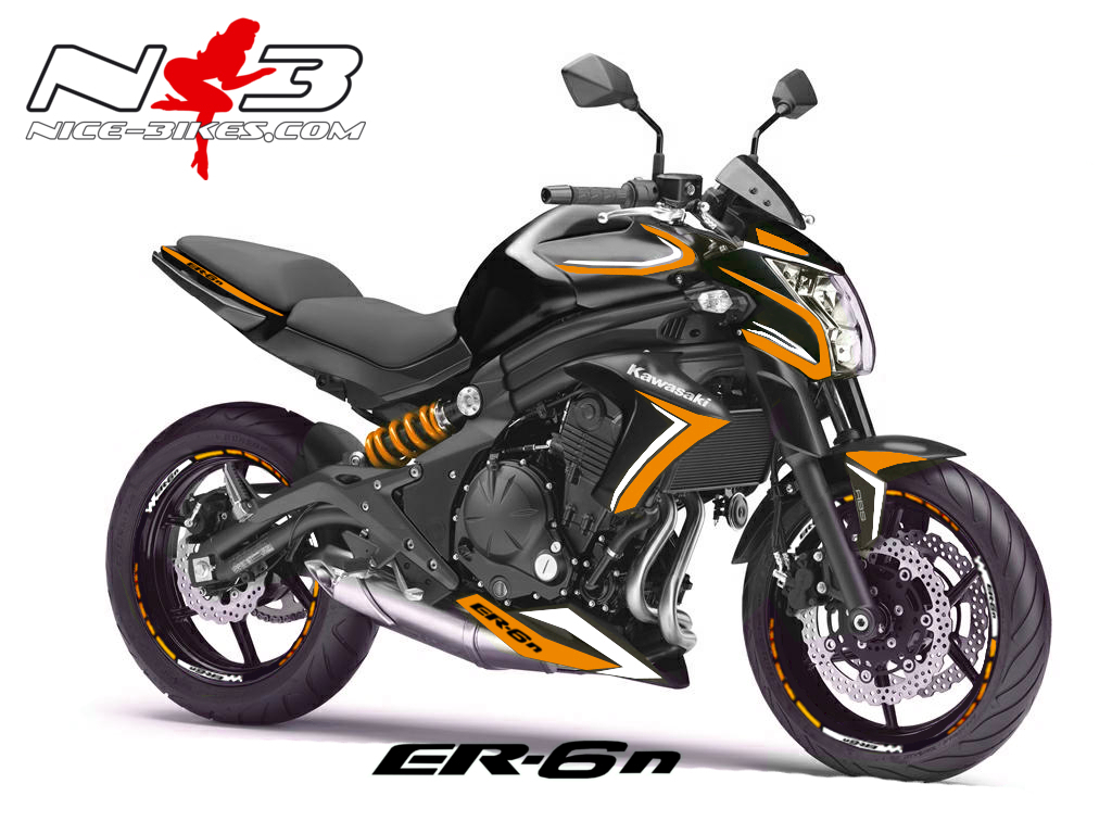 Motorrad Foliendesigns und Dekore - ER-6N Dekor Orange auf schwarzer Maschine - ER6N RACE STYLE orange2015 ER-6N Dekor Orange auf schwarzer Maschine