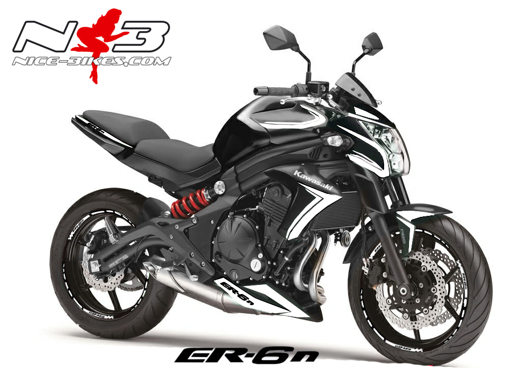 Motorrad Foliendesigns und Dekore - ER-6N Dekor weiß auf schwarzer Maschine - ER6N RACE STYLE weiss2015 ER-6N Dekor weiß auf schwarzer Maschine