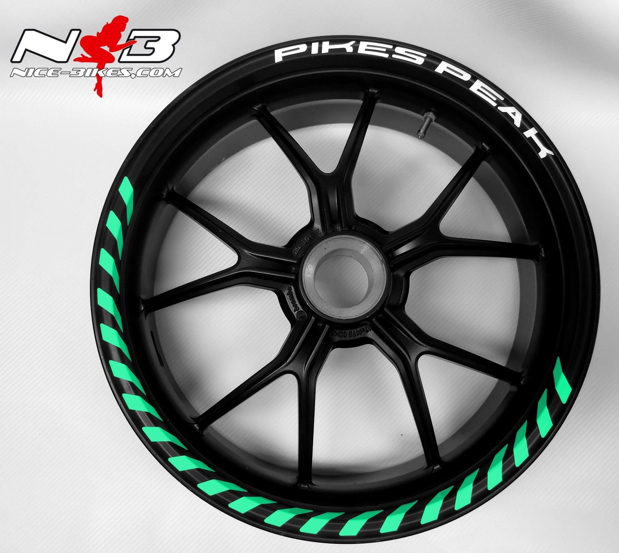 Motorrad Foliendesigns und Dekore - Felgendekor Typo Line 2020 mit Text-Label-Auswahl in Mint Blue - F.PP .501 Mint Blue Felgendekor Typo Line 2020 mit Text-Label-Auswahl in Mint Blue