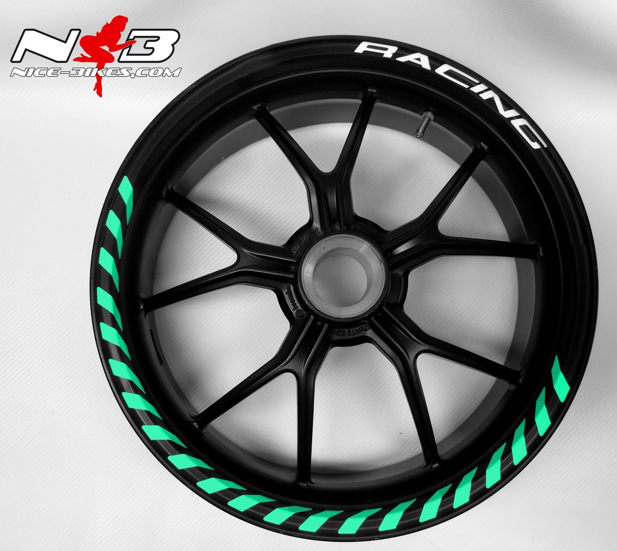 Motorrad Foliendesigns und Dekore - Felgendekor Typo Line 2020 mit Text-Label-Auswahl in Mint Blue - F.RR .501 Mint Blue Felgendekor Typo Line 2020 mit Text-Label-Auswahl in Mint Blue – Bild 2