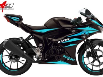 GSX-R125 hellblau auf schwarzer Maschine