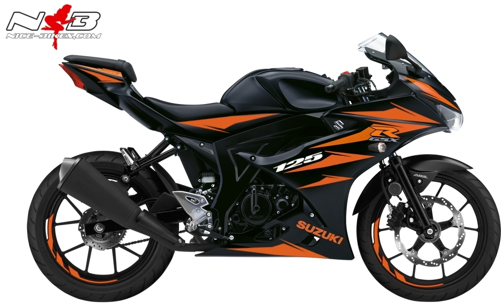 Motorrad Foliendesigns und Dekore - GSX-R125 orange auf schwarzer Maschine - GSX R 125 schwarz orange GSX-R125 orange auf schwarzer Maschine