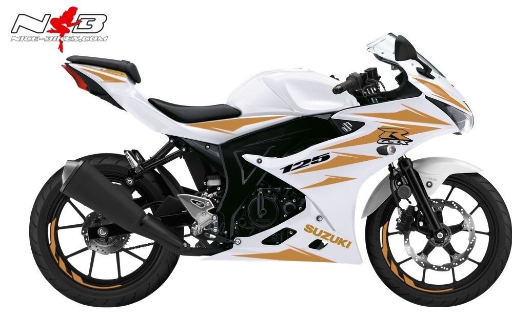 Motorrad Foliendesigns und Dekore - GSX-R125 gold auf weißer Maschine - GSX R 125 weiss gold GSX-R125 gold auf weißer Maschine