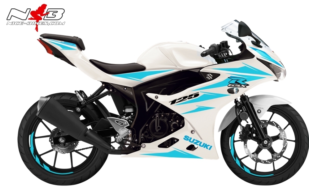 Motorrad Foliendesigns und Dekore - GSX-R125 hellblau auf weißer Maschine - GSX R 125 weiss hellblau GSX-R125 hellblau auf weißer Maschine