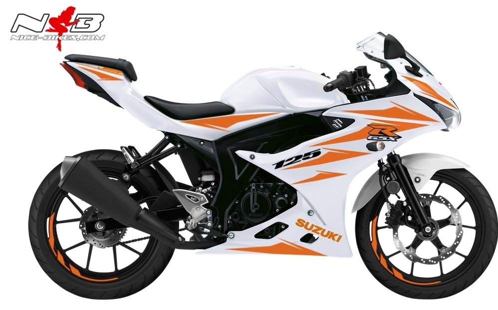 Motorrad Foliendesigns und Dekore - GSX-R125 orange auf weißer Maschine - GSX R 125 weiss orange GSX-R125 orange auf weißer Maschine