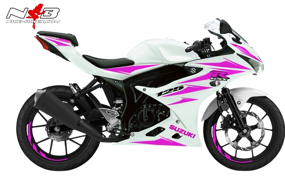 Motorrad Foliendesigns und Dekore - GSX-R125 pink auf weißer Maschine - GSX R 125 weiss pink GSX-R125 pink auf weißer Maschine
