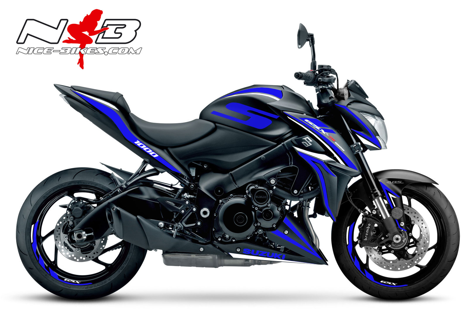 Motorrad Foliendesigns und Dekore - GSX-S1000 blau auf schwazer Maschine - GSX S1000Z Schwarz blau GSX-S1000 blau auf schwazer Maschine