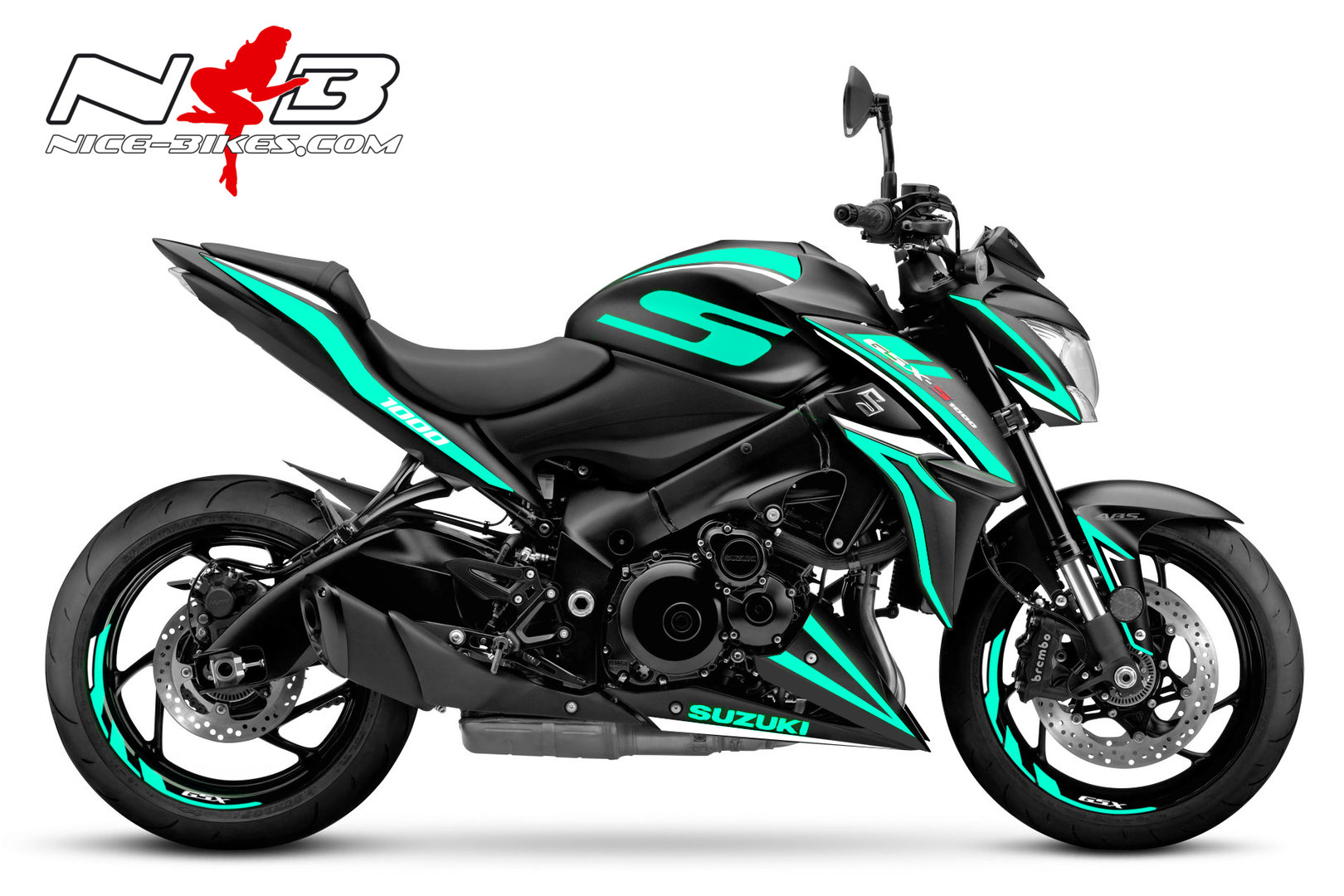 Motorrad Foliendesigns und Dekore - GSX-S1000 mint auf schwazer Maschine - GSX S1000Z Schwarz mint GSX-S1000 mint auf schwazer Maschine