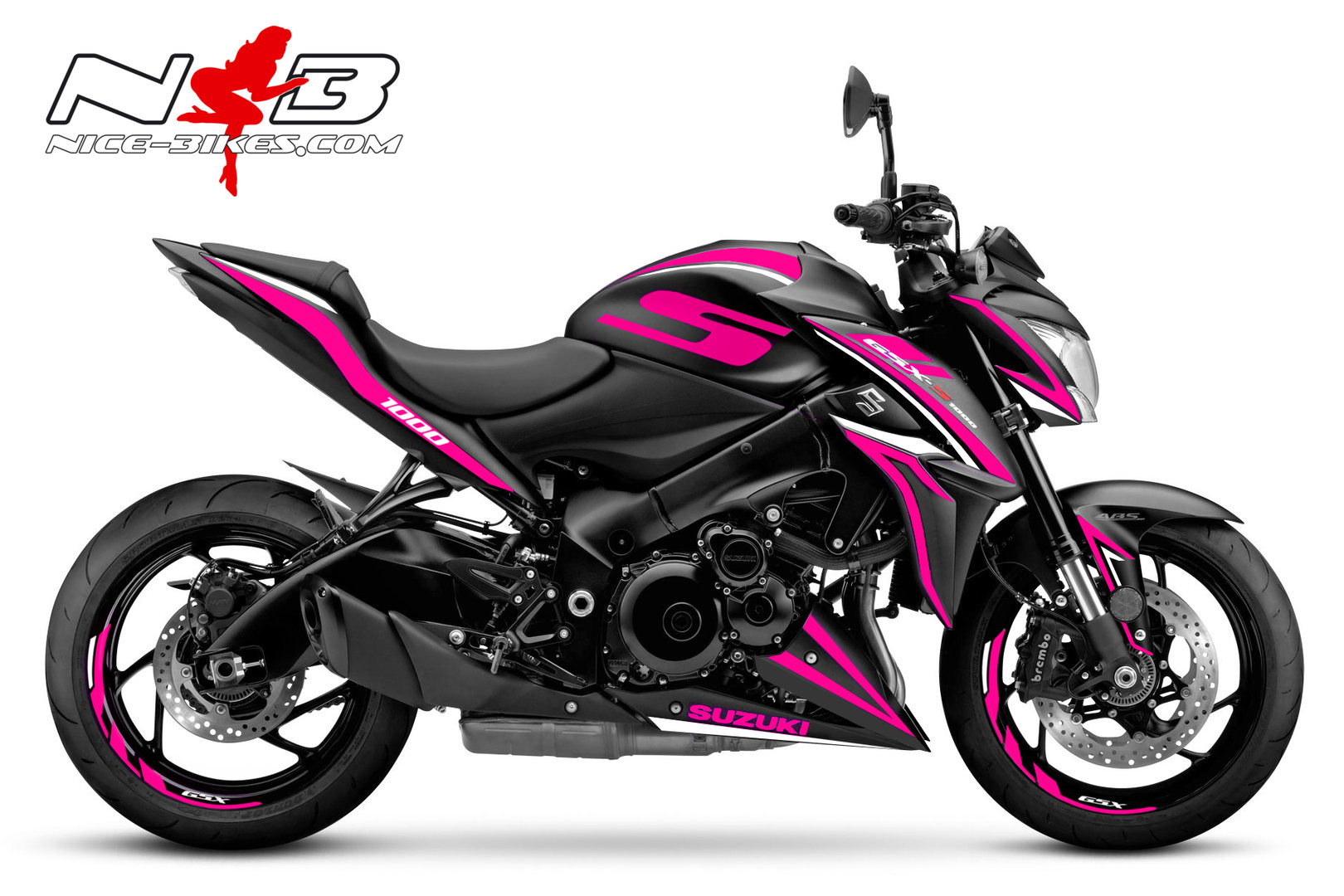 Motorrad Foliendesigns und Dekore - GSX-S1000 pink auf schwarzer Maschine - GSX S1000Z Schwarz pink GSX-S1000 pink auf schwarzer Maschine