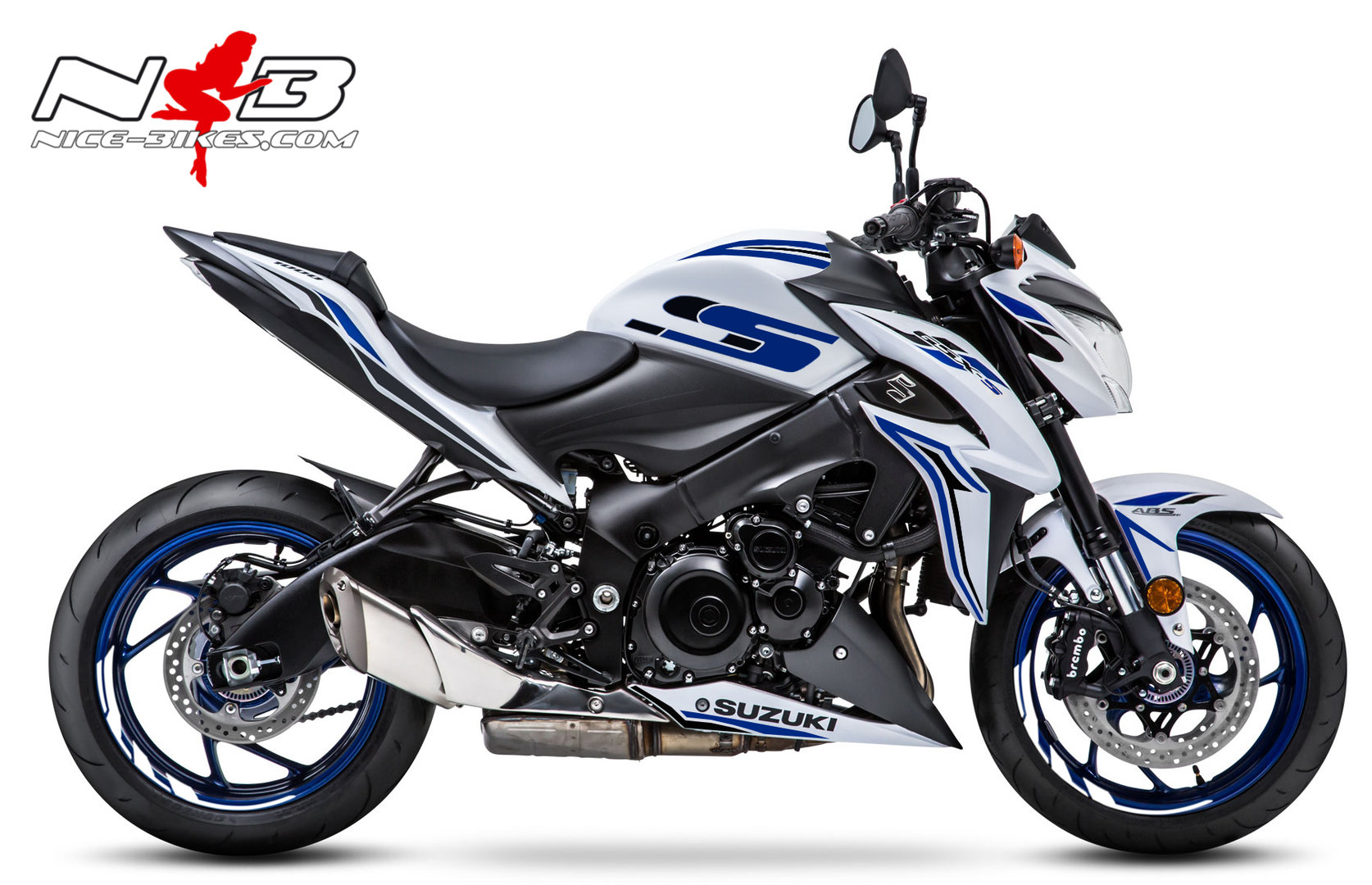 Motorrad Foliendesigns und Dekore - GSX-S1000 blau auf weißer Maschine - GSX S1000 weiss bau GSX-S1000 blau auf weißer Maschine