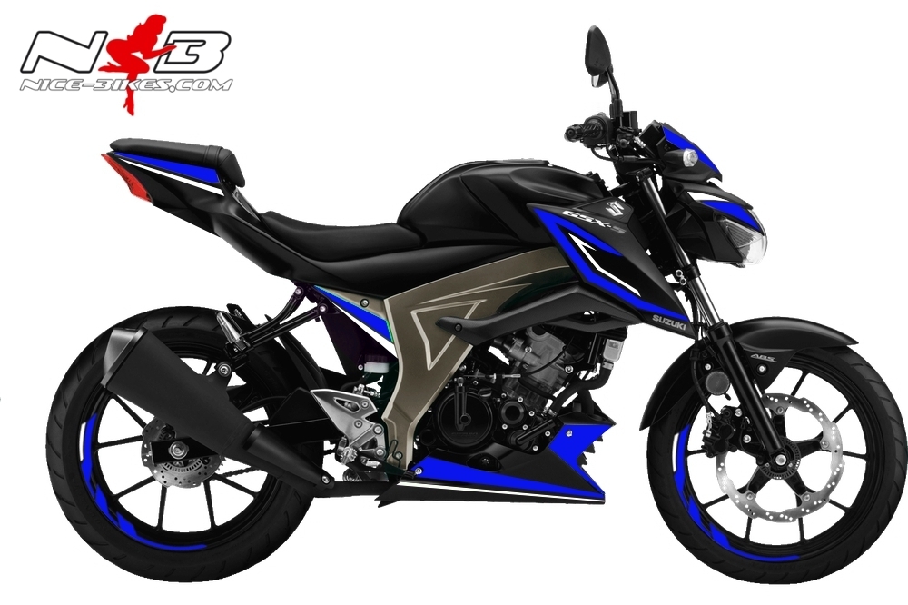 Motorrad Foliendesigns und Dekore - GSX-S125 blau auf schwarzer Maschine - GSX S125 schwarz blau GSX-S125 blau auf schwarzer Maschine