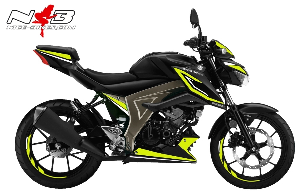 Motorrad Foliendesigns und Dekore - GSX-S125 gelb auf schwarzer Maschine - GSX S125 schwarz gelb GSX-S125 gelb auf schwarzer Maschine