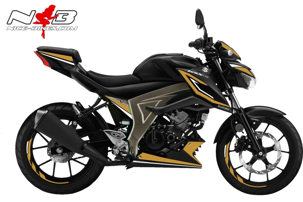 Motorrad Foliendesigns und Dekore - GSX-S125 gold auf schwarzer Maschine - GSX S125 schwarz gold GSX-S125 gold auf schwarzer Maschine