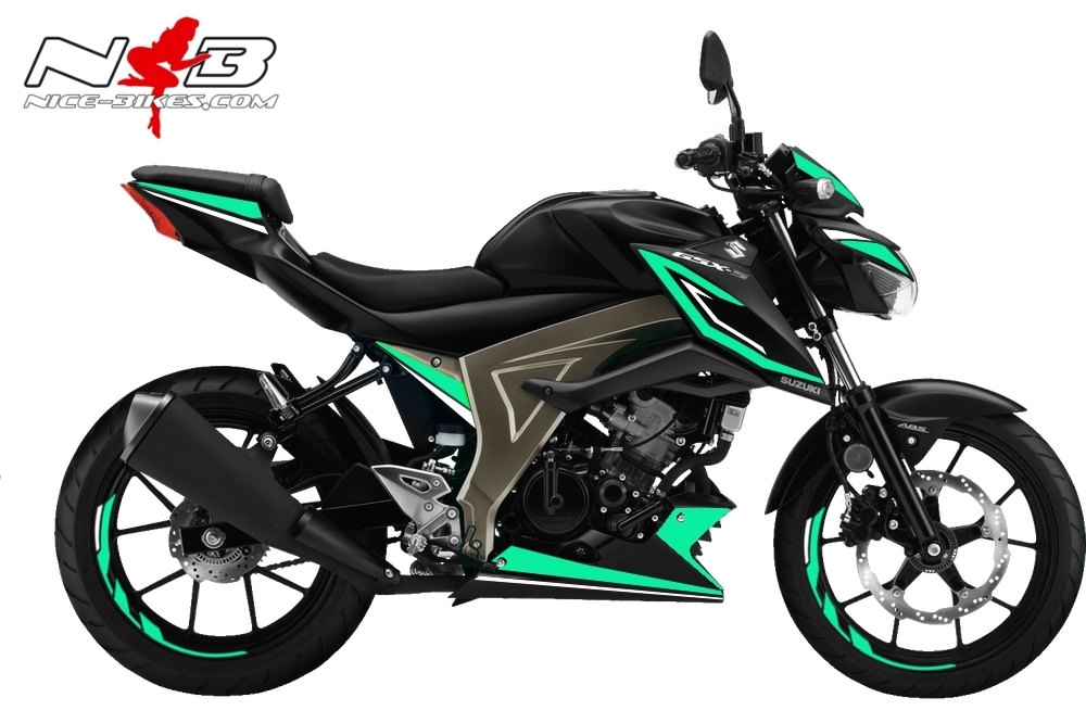 Motorrad Foliendesigns und Dekore - GSX-S125 mint auf schwarzer Maschine - GSX S125 schwarz mint GSX-S125 mint auf schwarzer Maschine