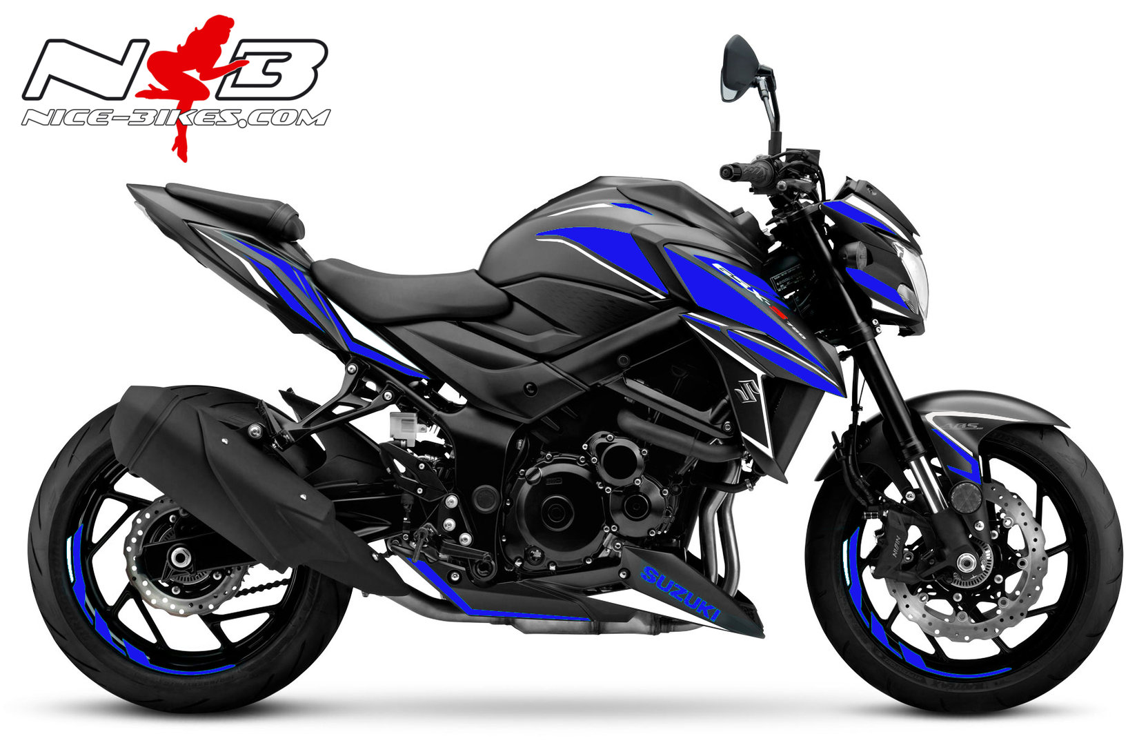 Motorrad Foliendesigns und Dekore - GSX-S750 blau auf schwarzer Maschine - GSX S750 schwarz blau GSX-S750 blau auf schwarzer Maschine