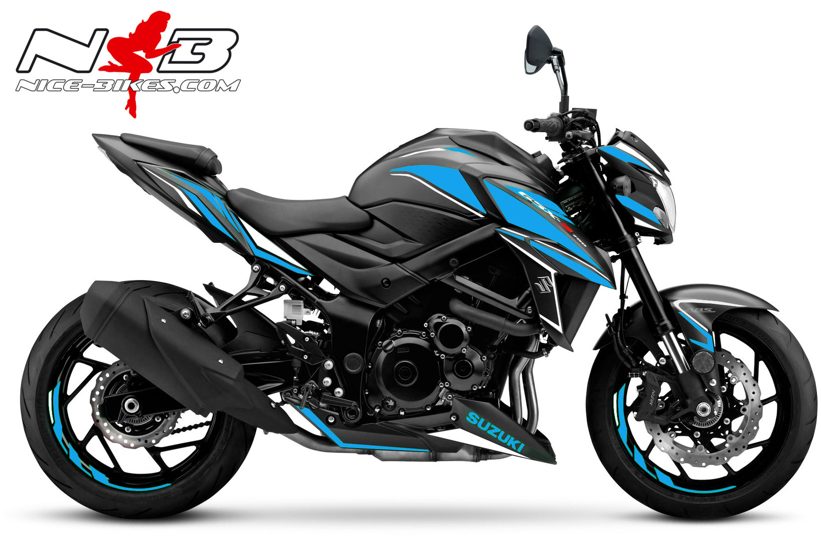 Motorrad Foliendesigns und Dekore - GSX-S750 hellblau auf schwarzer Maschine - GSX S750 schwarz hellblau GSX-S750 hellblau auf schwarzer Maschine