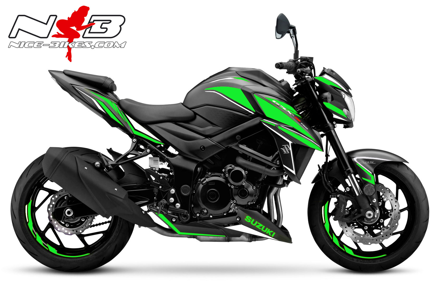Motorrad Foliendesigns und Dekore - GSX-S750 limegreen auf schwarzer Maschine - GSX S750 schwarz limegreen GSX-S750 limegreen auf schwarzer Maschine