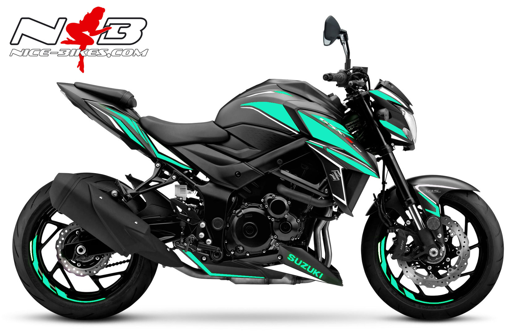 Motorrad Foliendesigns und Dekore - GSX-S750 mint auf schwarzer Maschine - GSX S750 schwarz mint GSX-S750 mint auf schwarzer Maschine