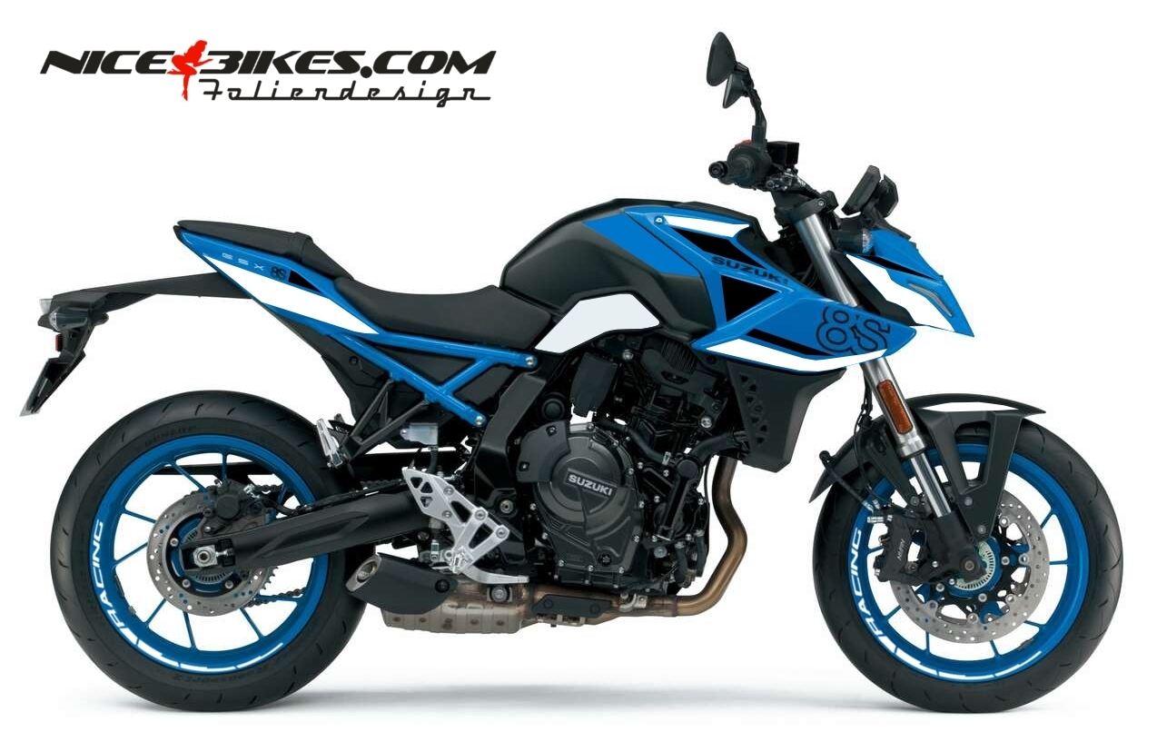 Motorrad Foliendesigns und Dekore - Foliendesign Suzuki GSX-8S 23B Racing White - GSX8 blau weiss Foliendesign Suzuki GSX-8S 23B Racing White
