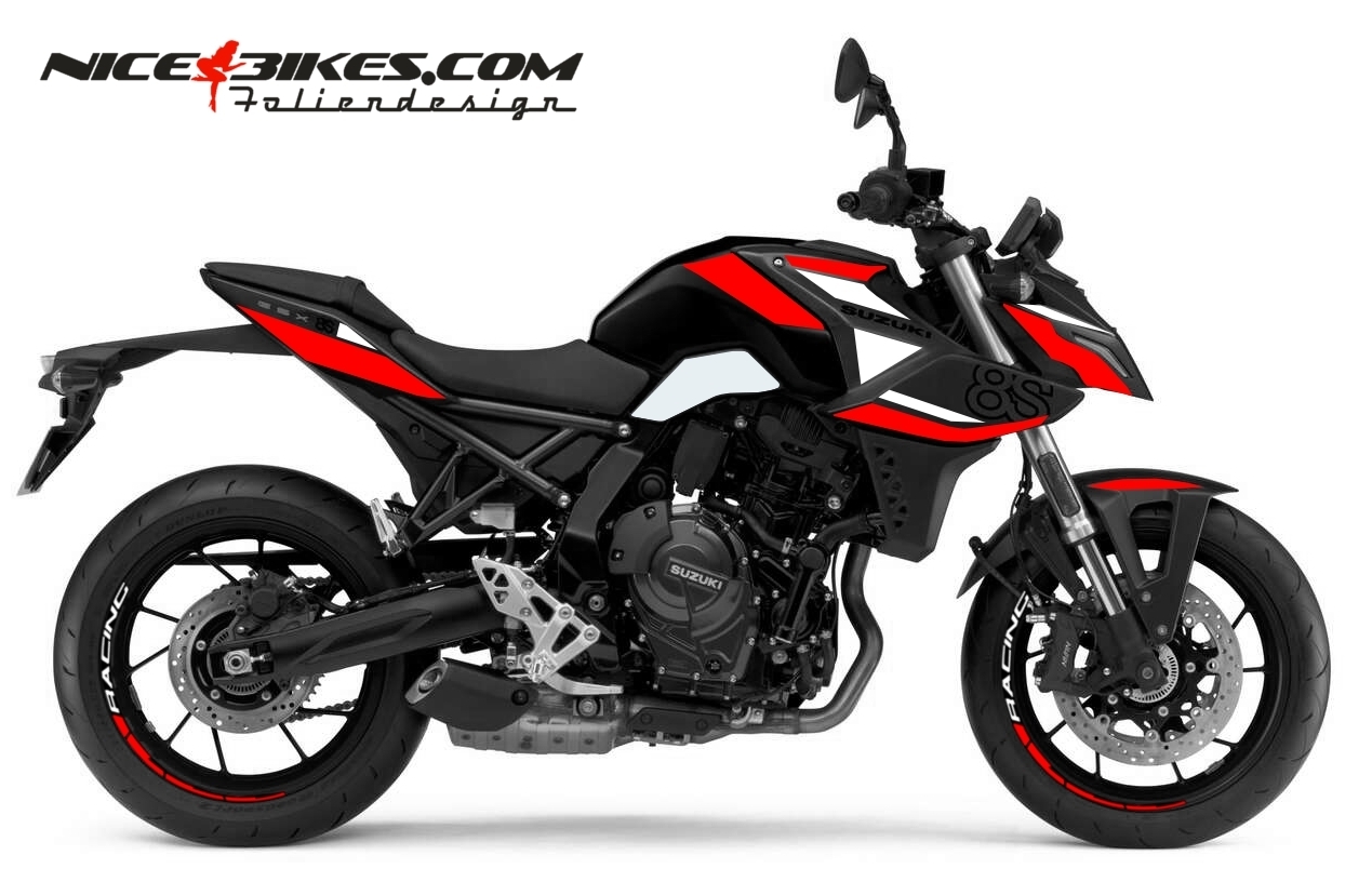 Motorrad Foliendesigns und Dekore - Foliendesign Suzuki GSX-8S 23 Racing Red - GSX8 rot Foliendesign Suzuki GSX-8S 23 Racing Red