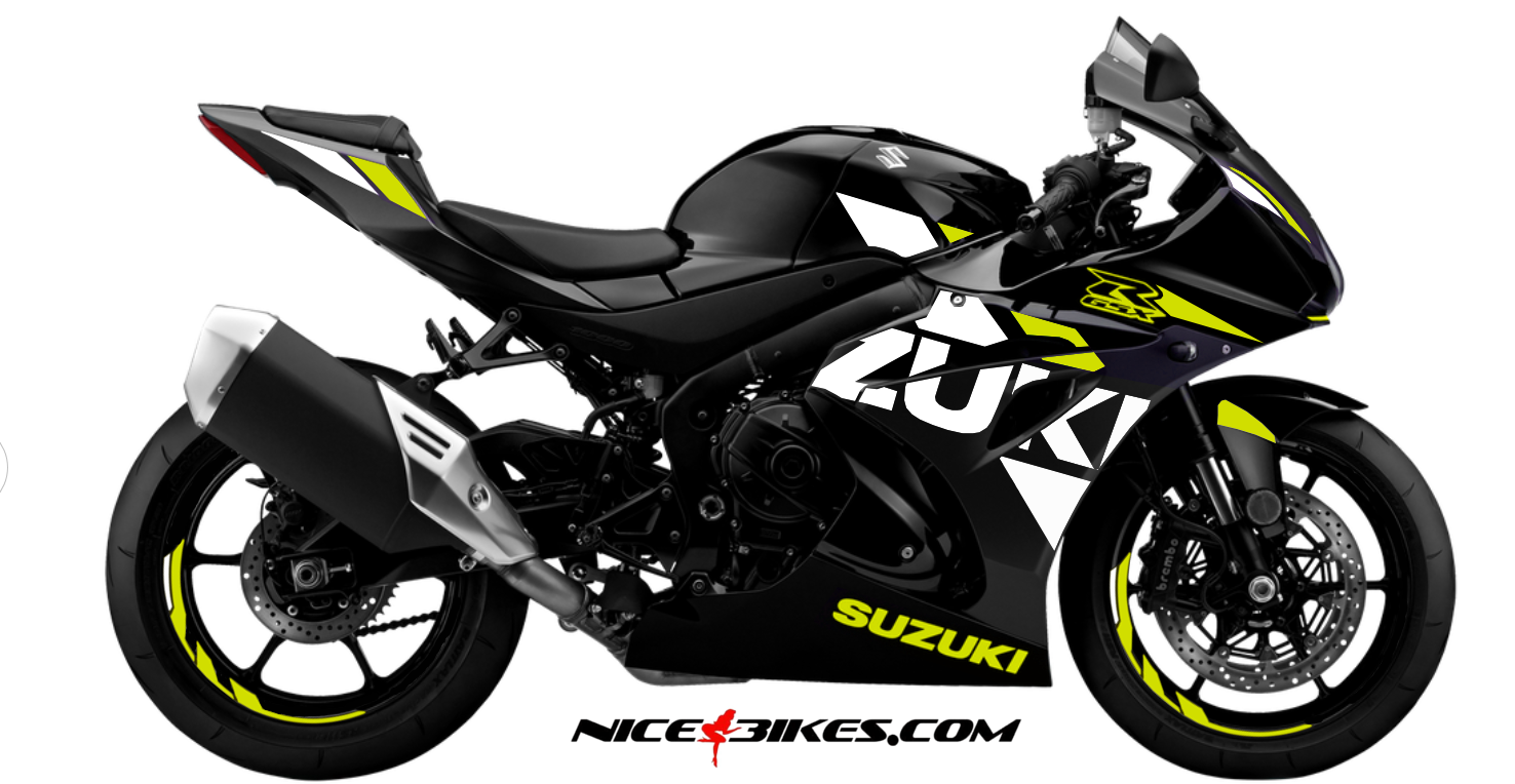 Motorrad Foliendesigns und Dekore - GSX-R1000 gelb auf schwarzer Maschine BJ.19 - GSXR1000 schwarz gelb GSX-R1000 gelb auf schwarzer Maschine BJ.19