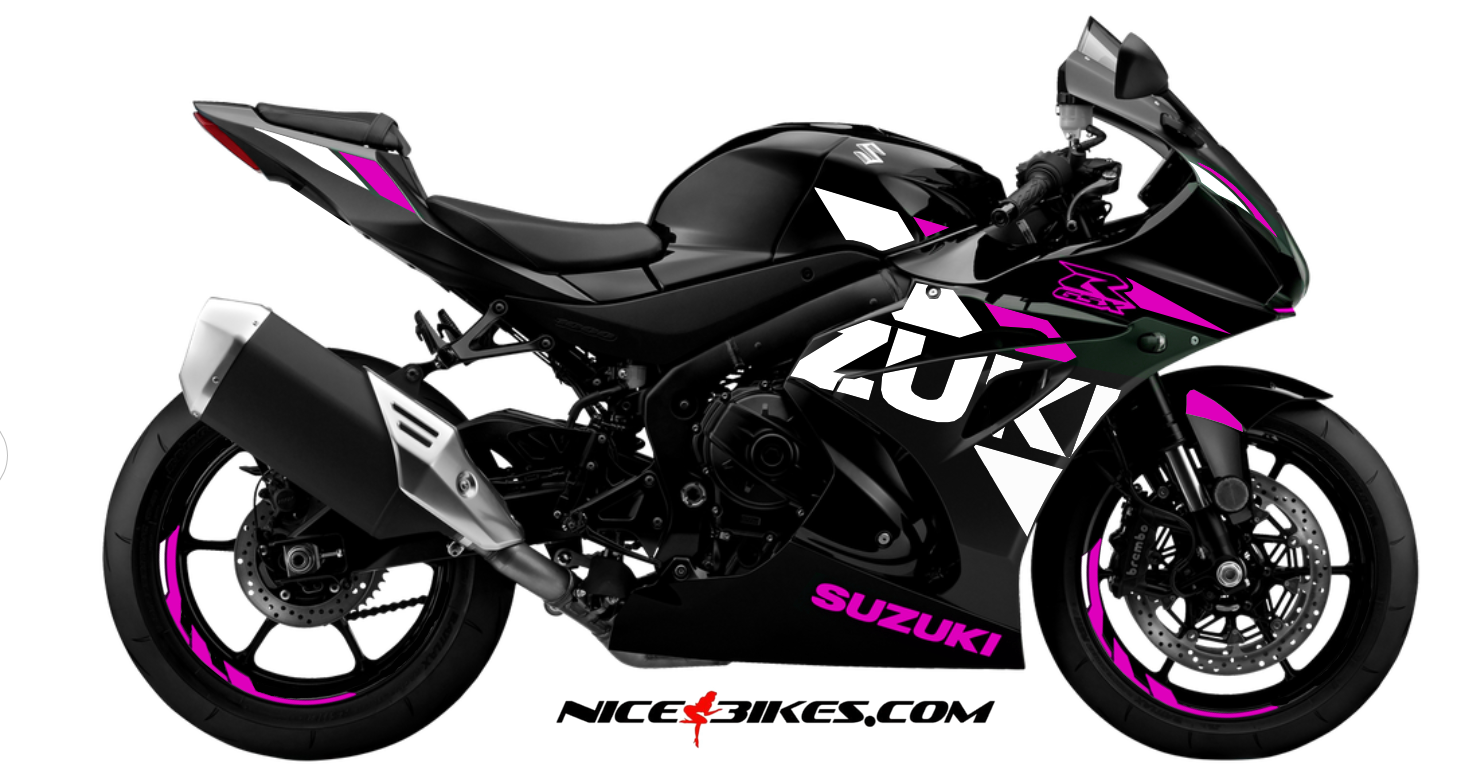 Motorrad Foliendesigns und Dekore - GSX-R1000 pink auf schwarzer Maschine BJ.19 - GSXR1000 schwarz pink GSX-R1000 pink auf schwarzer Maschine BJ.19