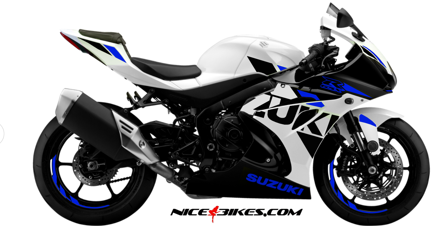 Motorrad Foliendesigns und Dekore - GSX-R1000 blau auf weißer Maschine BJ.19 - GSXR1000 weiss blau GSX-R1000 blau auf weißer Maschine BJ.19