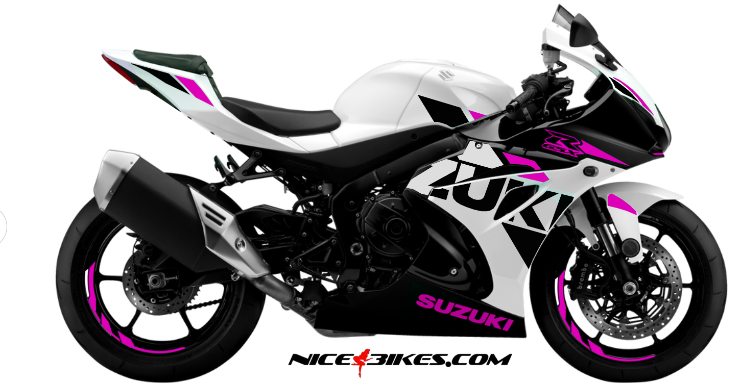 Motorrad Foliendesigns und Dekore - GSX-R1000 pink auf weißer Maschine BJ.19 - GSXR1000 weiss pink GSX-R1000 pink auf weißer Maschine BJ.19