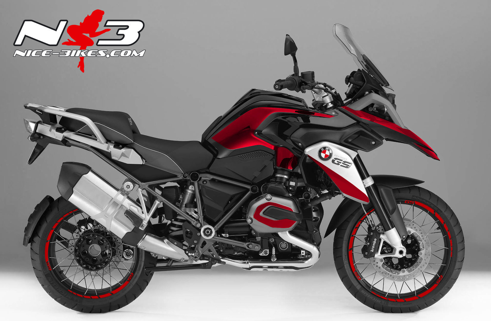 Motorrad Foliendesigns und Dekore - BMW GS Edition rot auf schwarzer Maschine - GS R1200 schwarz NB rot BMW GS Edition rot auf schwarzer Maschine