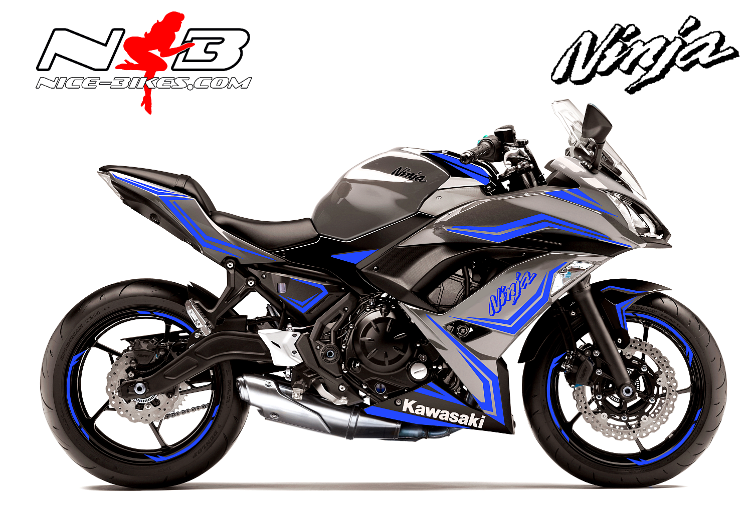 Motorrad Foliendesigns und Dekore - Ninja 650 Foliendekor blau für Graue Maschine 2018- - Grau blaukl Ninja 650 Foliendekor blau für Graue Maschine 2018-