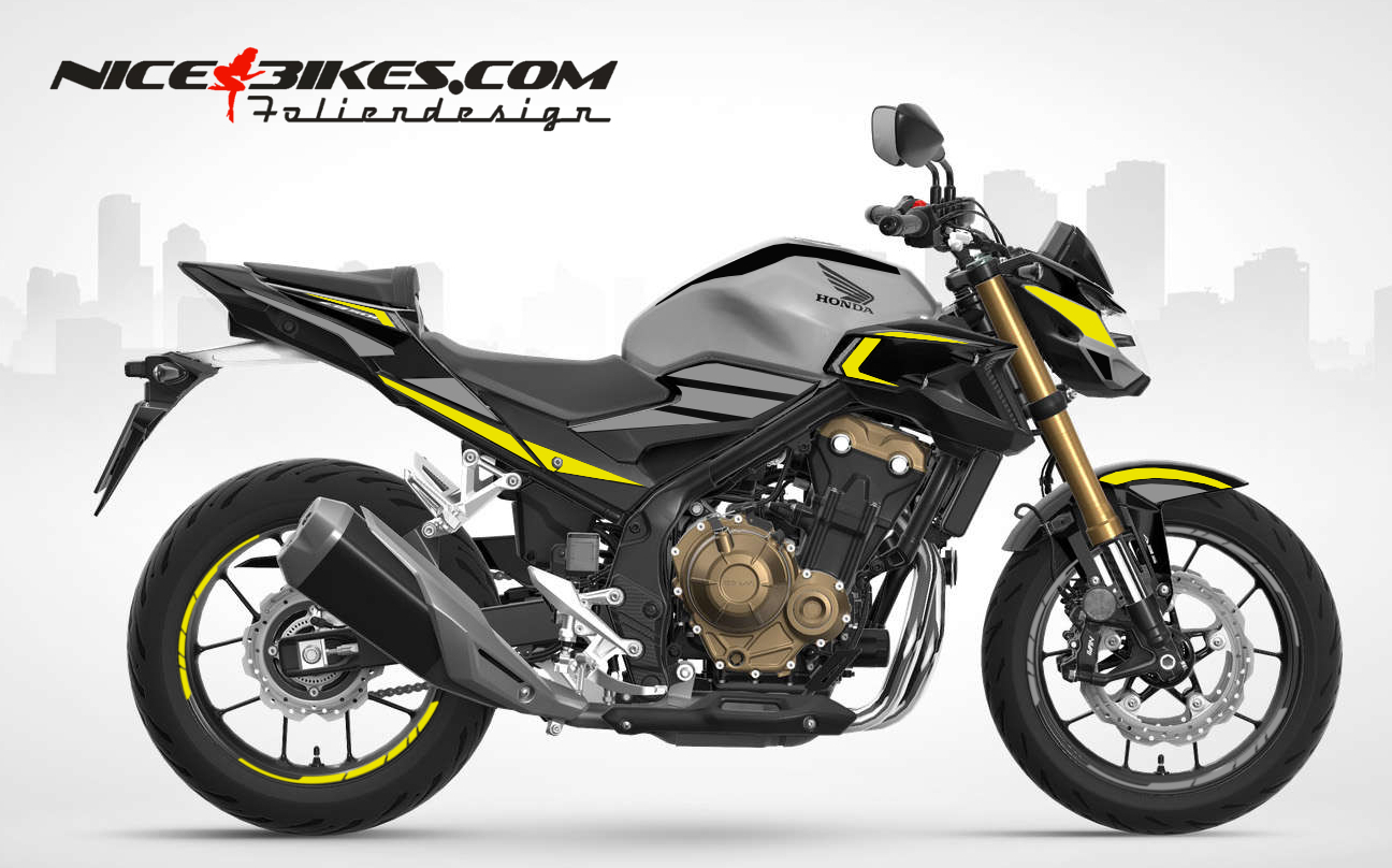 Motorrad Foliendesigns und Dekore - Foliendesign Honda CB500F 2023 Hornet Yellow - H.CB500F.23G.021 Hornet Yellow Foliendesign Honda CB500F 2023 Hornet Yellow