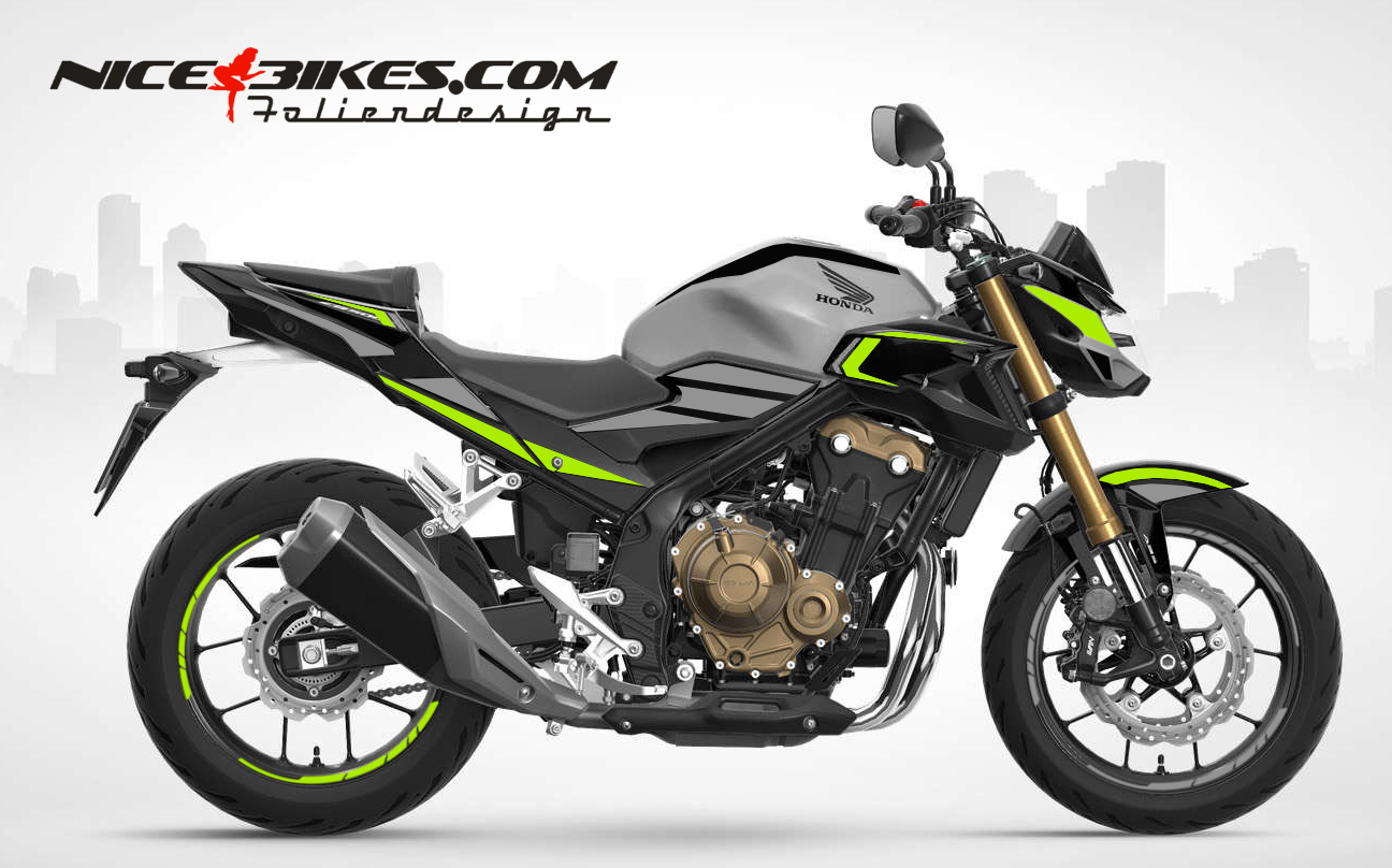 Motorrad Foliendesigns und Dekore - Foliendesign Honda CB500F 2023 Limegreen - H.CB500F.23G.064 Limegreen Foliendesign Honda CB500F 2023 Limegreen