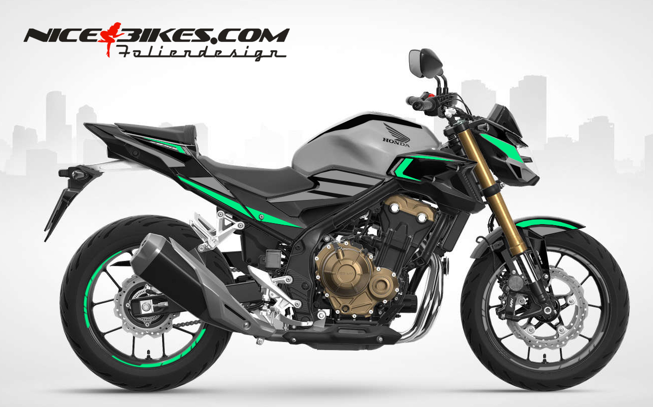 Motorrad Foliendesigns und Dekore - Foliendesign Honda CB500F 2023 Miami Blue - H.CB500F.23G.501 Miami Blue Foliendesign Honda CB500F 2023 Miami Blue
