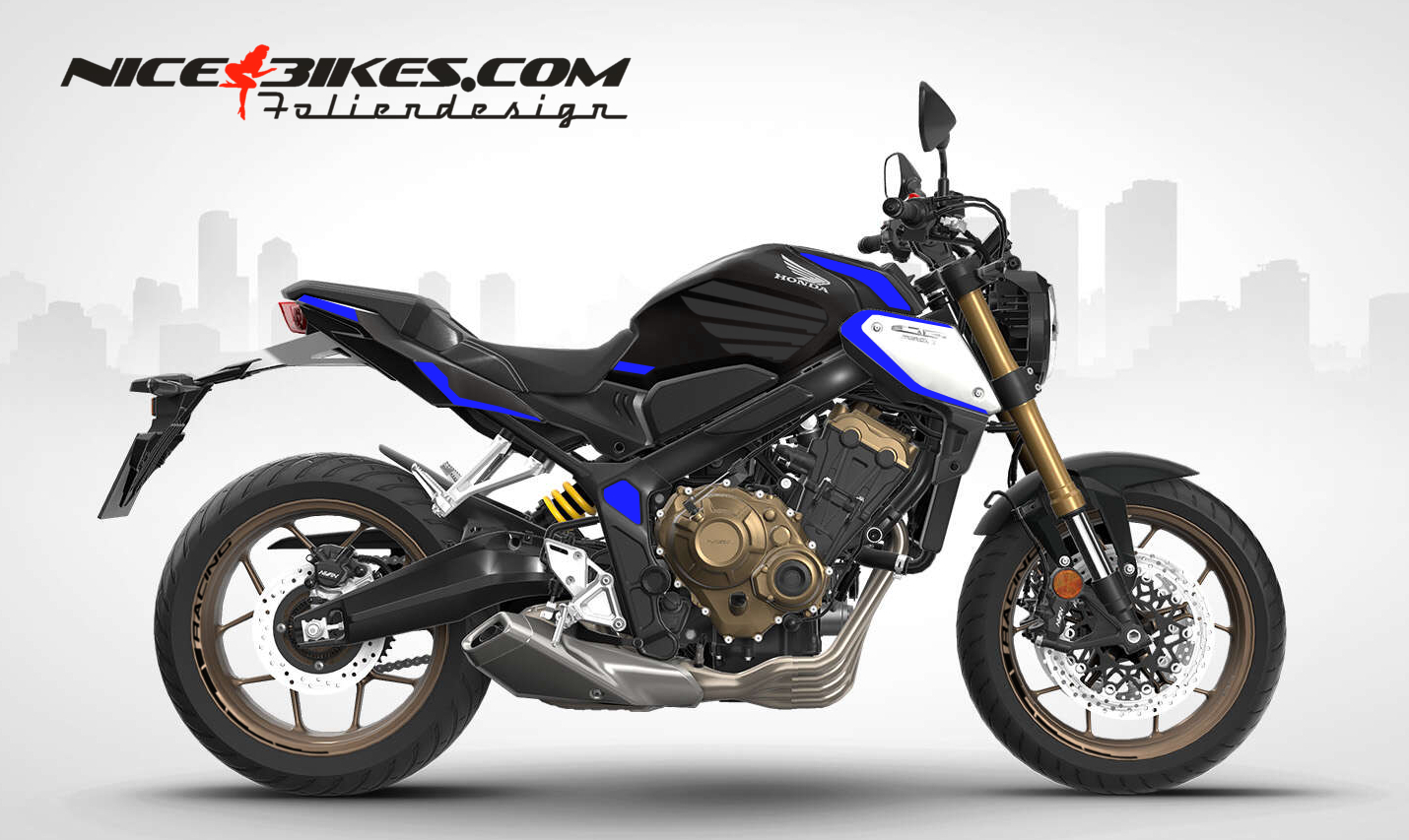 Motorrad Foliendesigns und Dekore - Foliendesign Honda CB650R 2023 Racing Blue - H.CB650.23.057 Racing Blue Foliendesign Honda CB650R 2023 Racing Blue