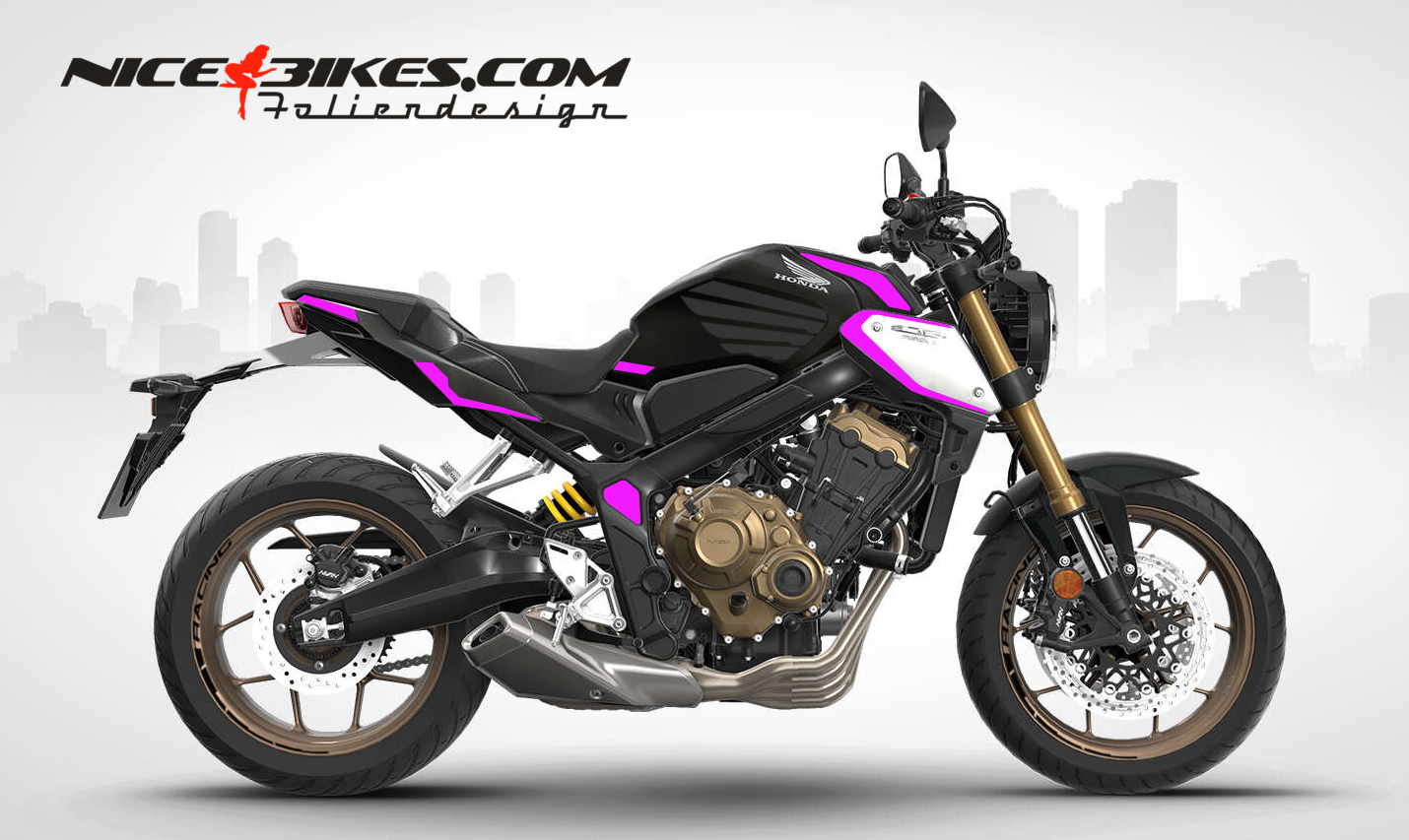 Motorrad Foliendesigns und Dekore - Foliendesign Honda CB650R 2023 Pretty Pink - H.CB650.23.077 Pretty Pink Foliendesign Honda CB650R 2023 Pretty Pink