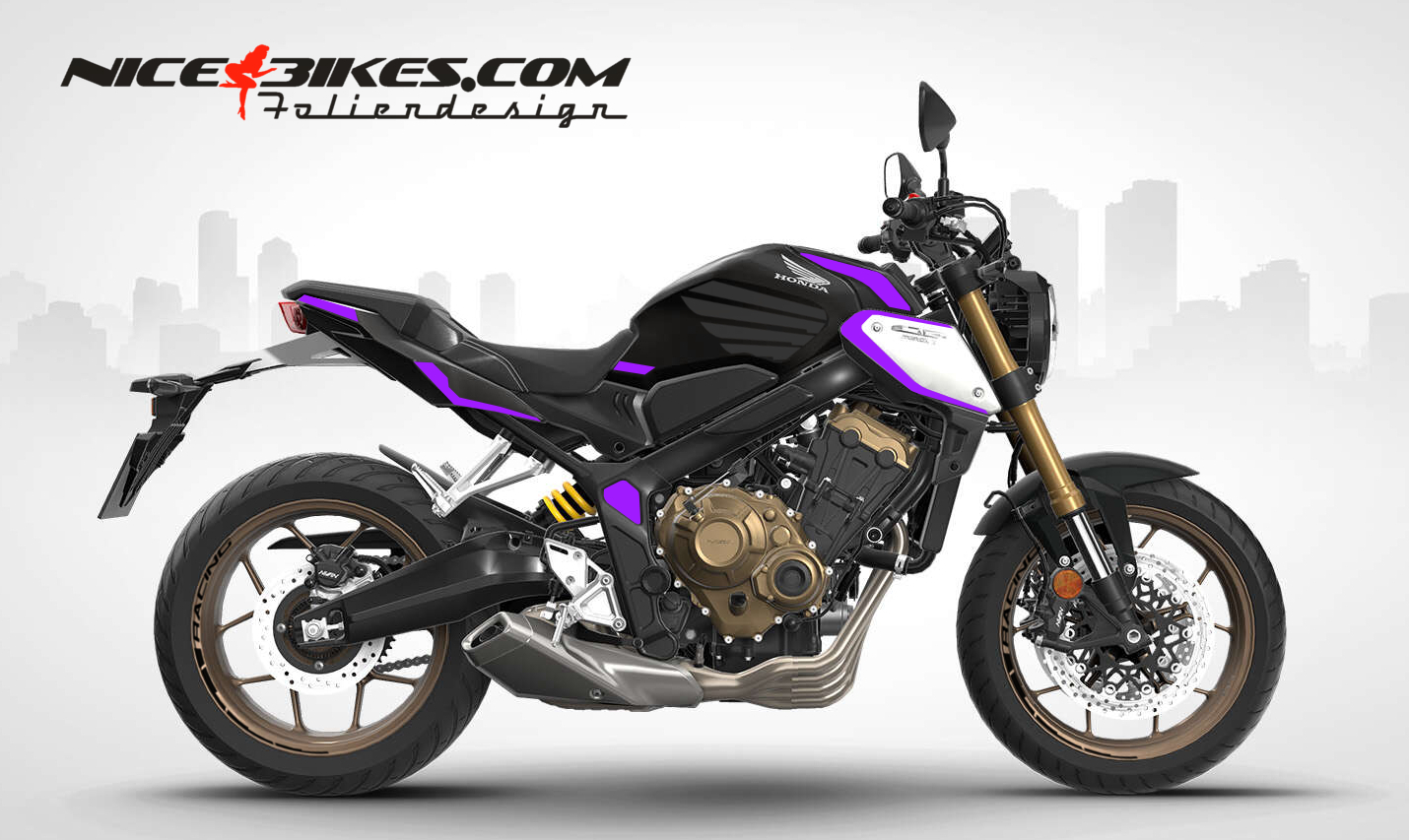 Motorrad Foliendesigns und Dekore - Foliendesign Honda CB650R 2023 Manga Violett - H.CB650.23.080 Manga Violett Foliendesign Honda CB650R 2023 Manga Violett