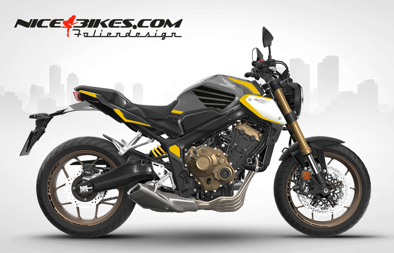 Motorrad Foliendesigns und Dekore - Foliendesign Honda CB650R 2023-G Hornet Yellow - H.CB650.23G.021 Hornet Yellow Foliendesign Honda CB650R 2023-G Hornet Yellow