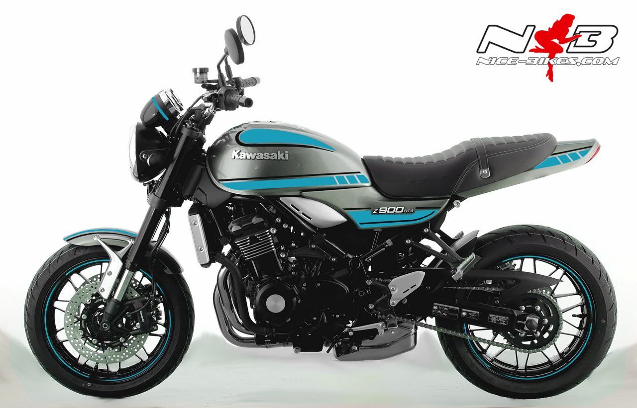 Motorrad Foliendesigns und Dekore - Foliendesign Kawasaki Z900 RS Bj. 2020 Light Blue - K.9RS.20.053 Light Blue Foliendesign Kawasaki Z900 RS Bj. 2020 Light Blue