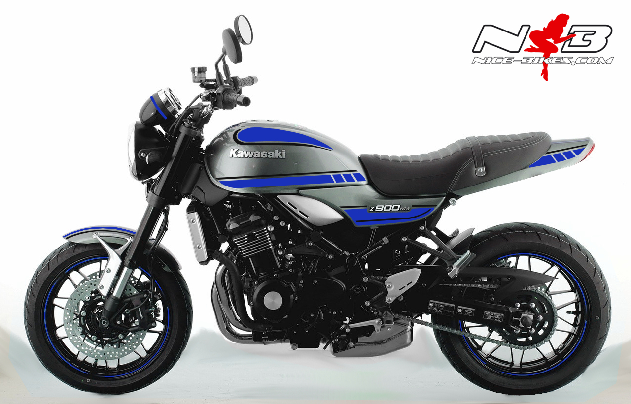 Motorrad Foliendesigns und Dekore - Foliendesign Kawasaki Z900 RS Bj. 2020 Racing Blue - K.9RS.20.057 Racing Blue Foliendesign Kawasaki Z900 RS Bj. 2020 Racing Blue