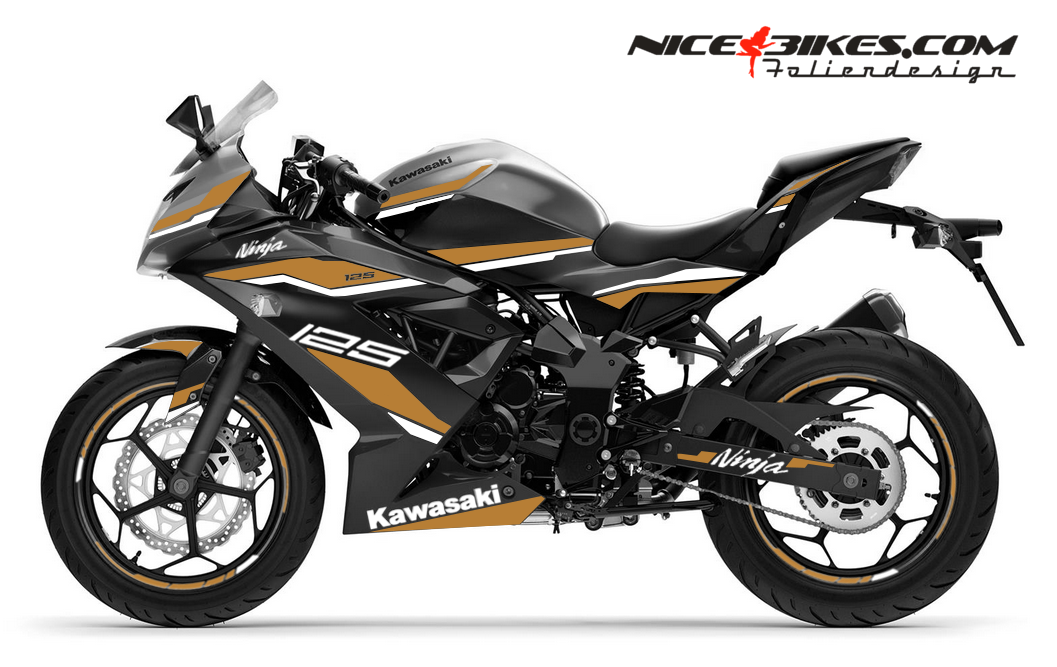 Motorrad Foliendesigns und Dekore - Kawasaki Ninja 125 2025 Olympic Gold - K.N125.25 030 Olympic Gold Kawasaki Ninja 125 2025 Olympic Gold