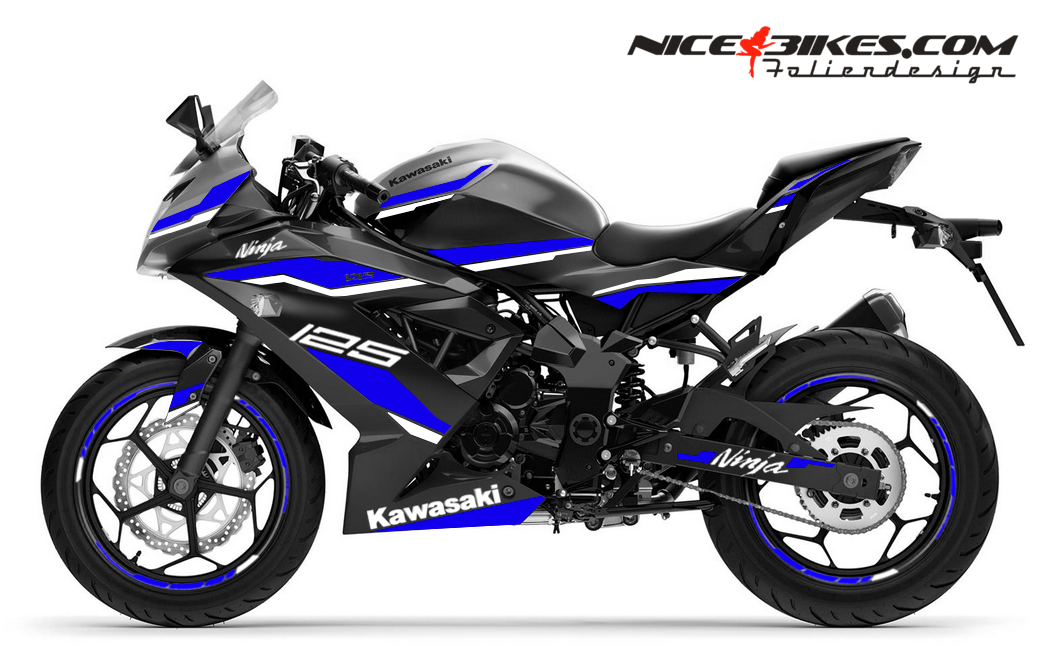 Motorrad Foliendesigns und Dekore - Kawasaki Ninja 125 2025 Racing Blue - K.N125.25 057 Racing Blue Kawasaki Ninja 125 2025 Racing Blue